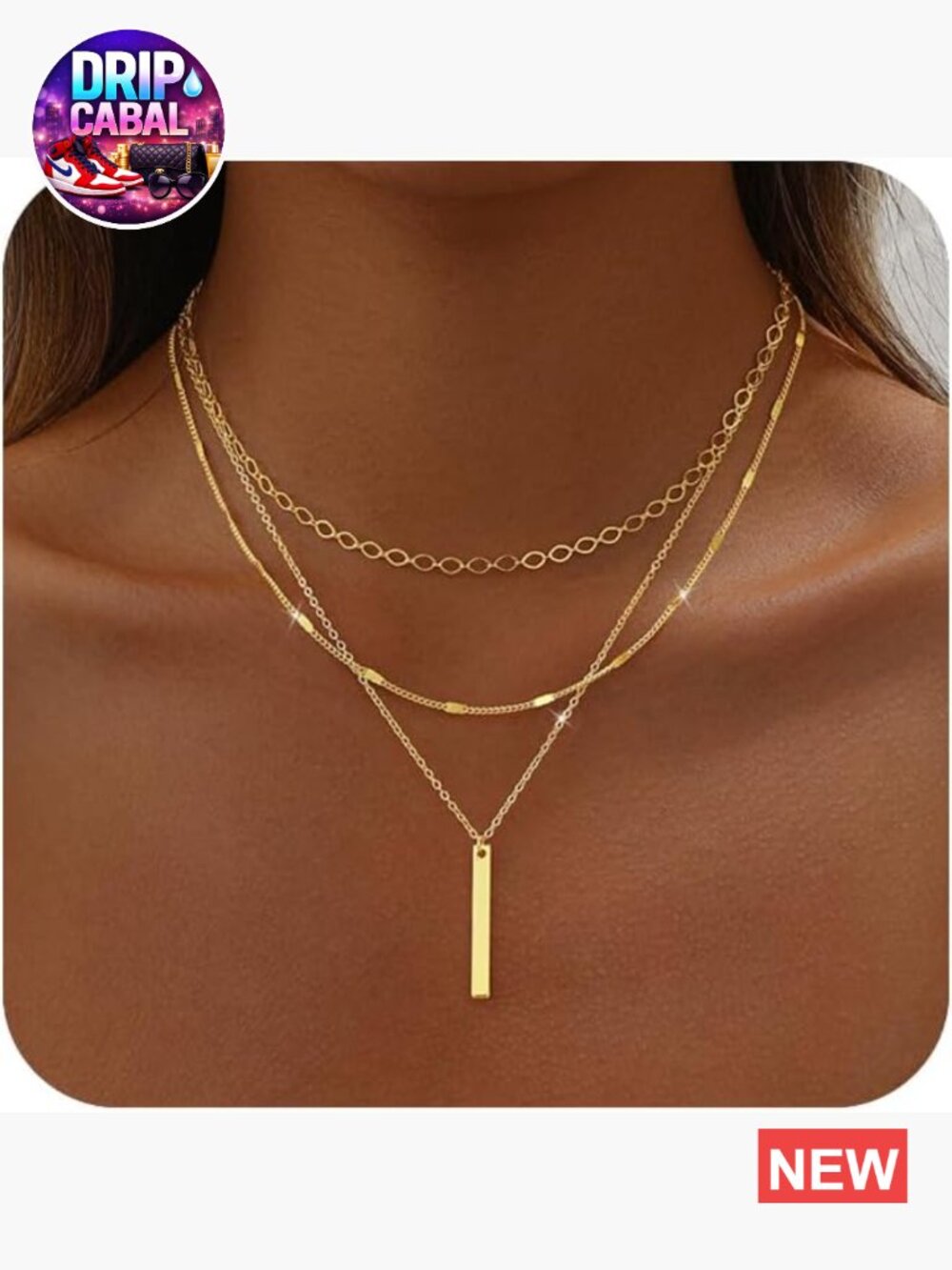 14K Gold Plated Layered Cross Bar Necklace Set for Women